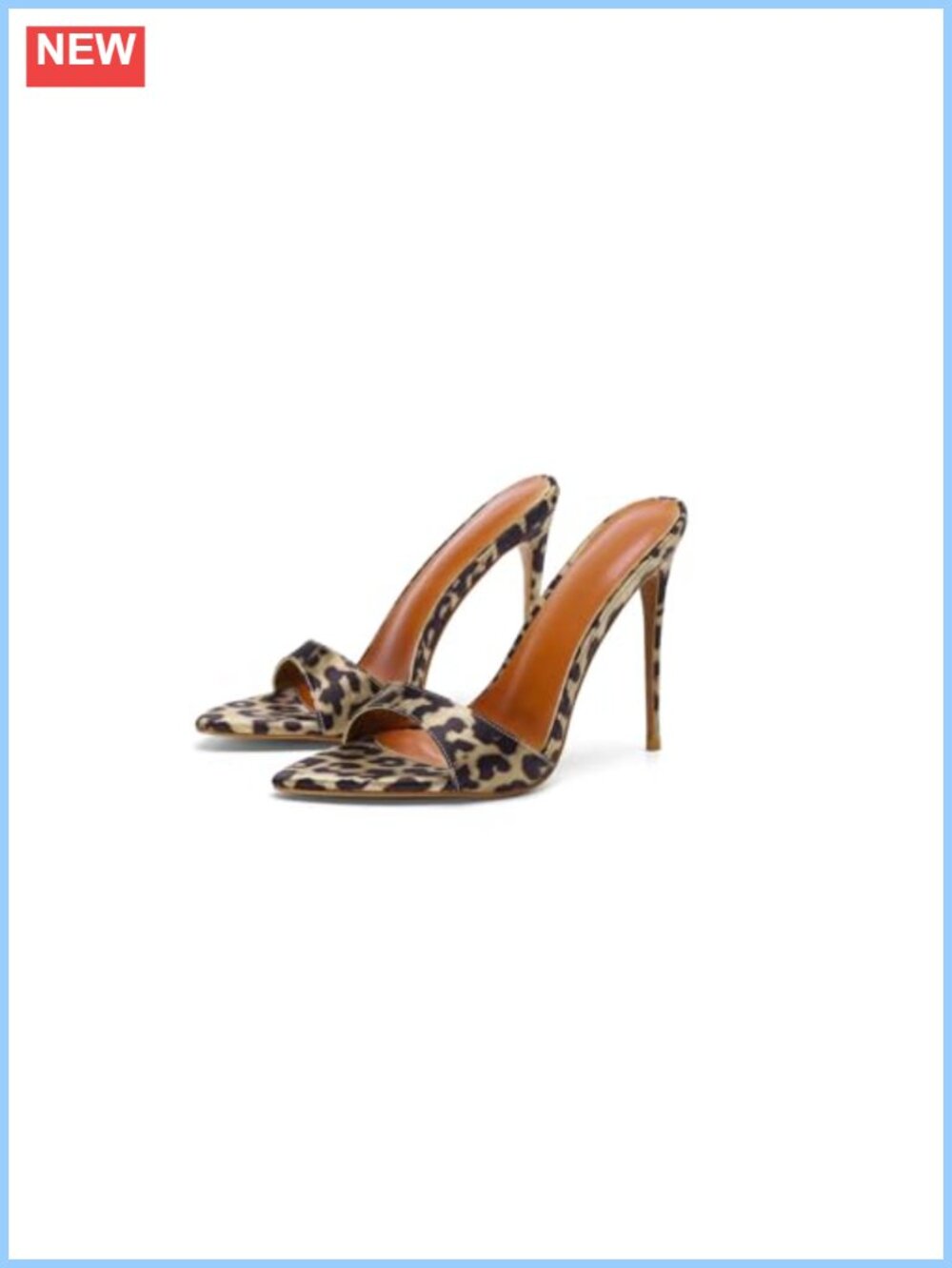Large Size Heeled Sandal Satin Mule Leopard Print Open Toe Slip On Stiletto